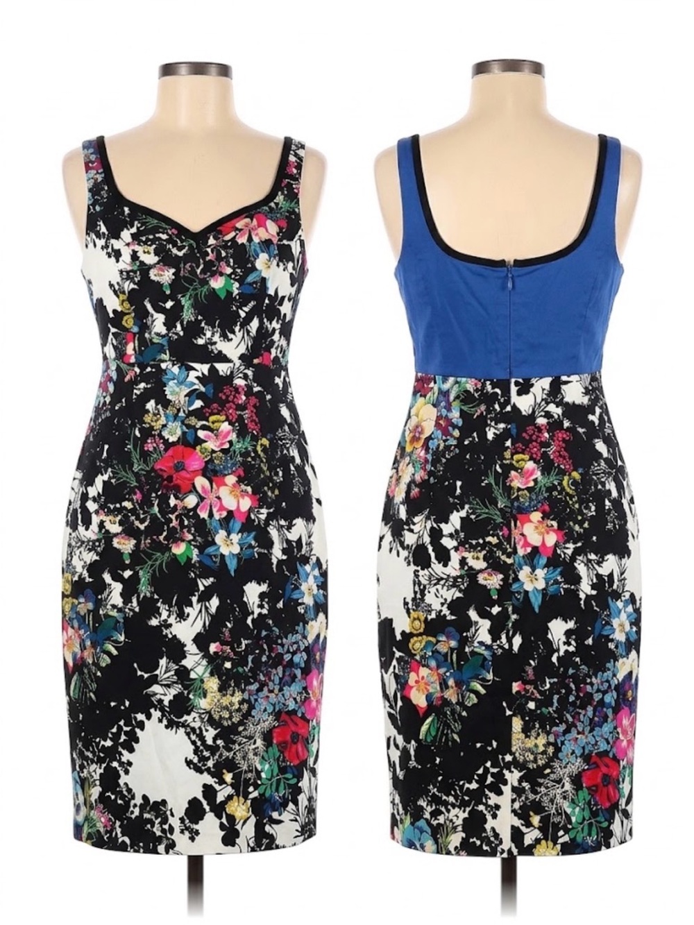 Anthropologie Floral Print Sheath Dress with Blue Bodice Detail